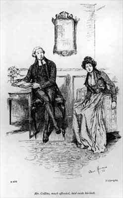 Mr Collins much offended laid aside his book scene from Pride and Prejudice by Romanticism