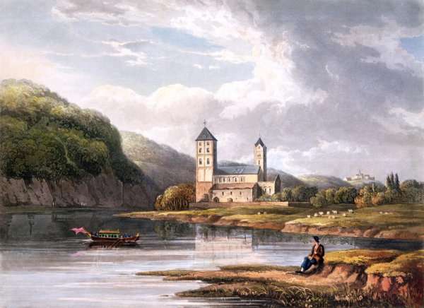 The Church of Johannes at the influx of the Lahn, engraved by T. Sutherland, from A Picturesque Tour along the Rhine, from Mentz to Cologne, published by R. Ackermann, London, 1819 by Romanticism