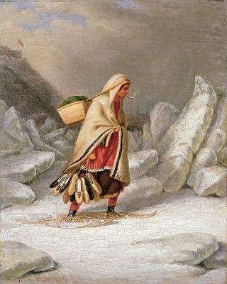 An Indian Woman Wearing Snowshoes by Romanticism