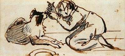 A child playing with a dog by Romanticism