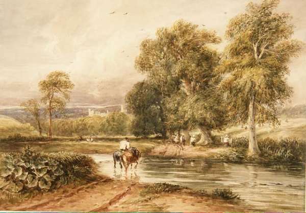 Returning from the Hayfield, with a distant view of Haddon Hall by Romanticism