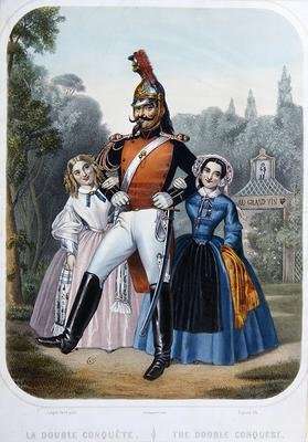 The Double Conquest caricature depicting Napoleon III in a pejorative comparison with his uncle Napoleon Bonaparte The Victorious by Romanticism