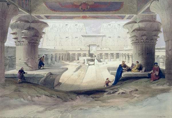View from under the Portico of Temple of Edfou, Upper Egypt, plate 32 from Volume I of Egypt and Nubia, engraved by Louis Haghe 1806-85 pub. 1846 by Romanticism