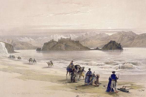 Isle of Graie, Gulf of Akabah, Arabia Petraea, February 27th 1839, plate 108 from Volume III of The Holy Land, engraved by Louis Haghe 1806-85 pub. 1849 by Romanticism