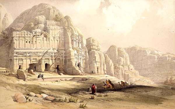 Petra, March 8th 1839, plate 96 from Volume III of The Holy Land, engraved by Louis Haghe 1806-85 pub. 1849 by Romanticism