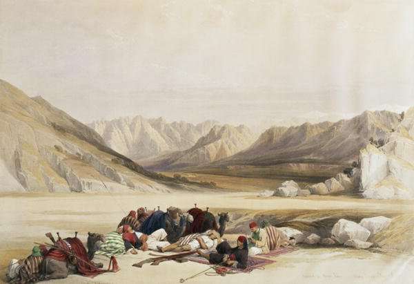 Approach to Mount Sinai, Wady Barah, February 17th 1839, plate 122 from Volume III of The Holy Land, engraved by Louis Haghe 1806-85 pub. 1849 by Romanticism
