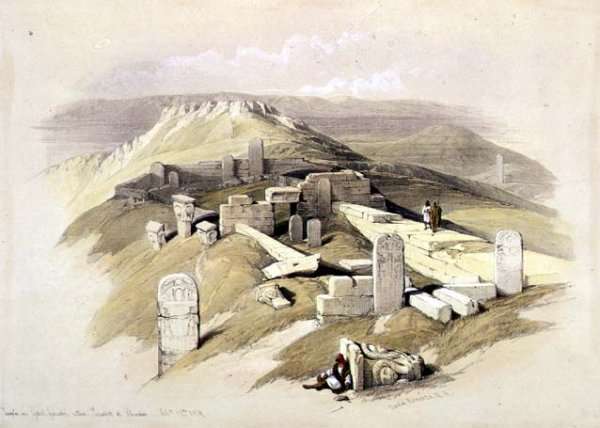 Temple on Gebel Garabe, called Surabit el Khadim, February 17th 1839, plate 119 from Volume III of The Holy Land, engraved by Louis Haghe 1806-85 pub. 1849 by Romanticism