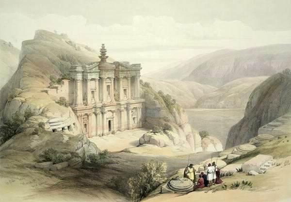 El Deir, Petra, March 8th 1839, plate 90 from Volume III of The Holy Land, engraved by Louis Haghe 1806-85 pub. 1849 by Romanticism