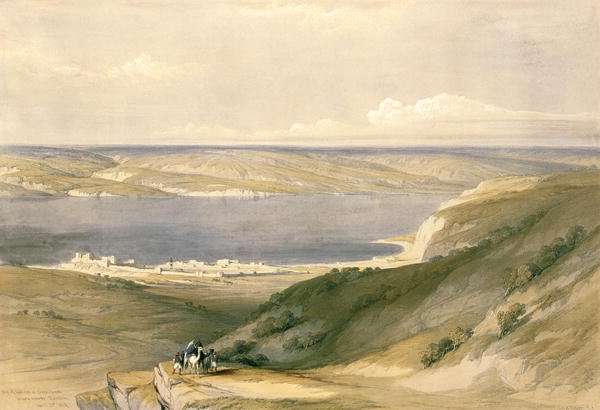 Sea of Galilee or Genezareth, looking towards Bashan, April 21st 1839, plate 36 from Volume I of The Holy Land, engraved by Louis Haghe 1806-85 pub. 1842 by Romanticism
