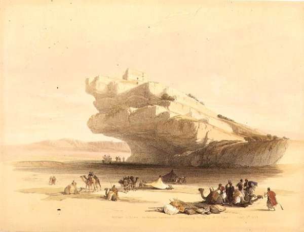 Approach to Petra, an Ancient Watchtower commanding the Valley of El Ghor, February 5th 1839, plate 93 from Volume III of The Holy Land, engraved by Louis Haghe 1806-85 pub. 1849 by Romanticism