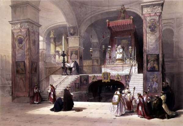 Chapel of the Annunciation, Nazareth, April 28th 1839, plate 32 from Volume I of The Holy Land, engraved by Louis Haghe 1806-85 pub. 1842 by Romanticism