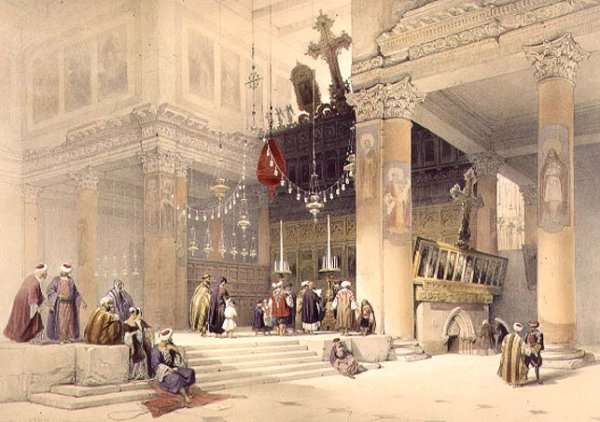 Chancel of the Church of St. Helena, plate 87 from Volume II of The Holy Land, engraved by Louis Haghe 1806-85 pub. 1843 by Romanticism