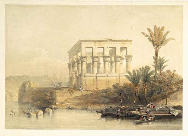 The Hypaethral Temple at Philae, called the Bed of Pharaoh, plate 65 from volume II of Egypt and Nubia, engraved by Louis Haghe 1806-85 pub. 1849 by Romanticism