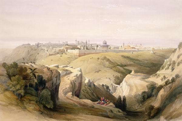 Jerusalem from the Mount of Olives, April 8th 1839, plate 6 from Volume I of The Holy Land engraved by Louis Haghe 1806-85 pub. 1842 by Romanticism