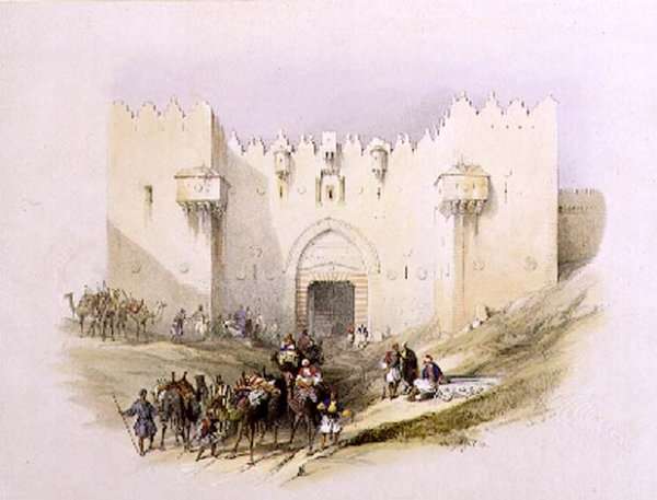 Gate of Damascus, Jerusalem, April 14th 1839, plate 3 from Volume I of The Holy Land, engraved by Louis Haghe 1806-85 pub. 1842 by Romanticism