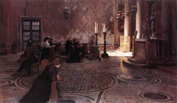 Prayer in the St. Marks Basilica in Venice 1890s by Romanticism