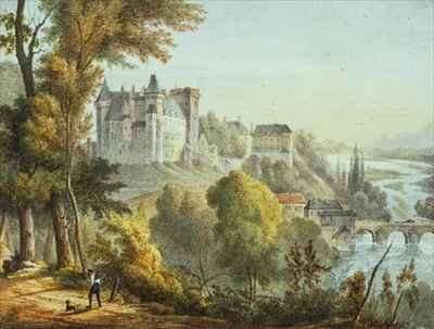 View of the bridge at Jurancon and Chateau Pau by Romanticism