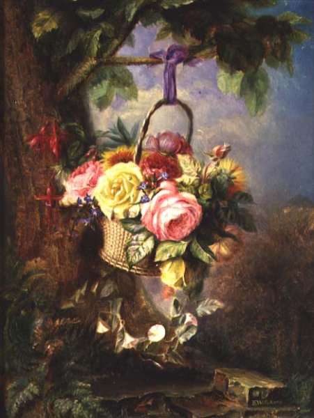 Basket of Roses with fuschia by Romanticism