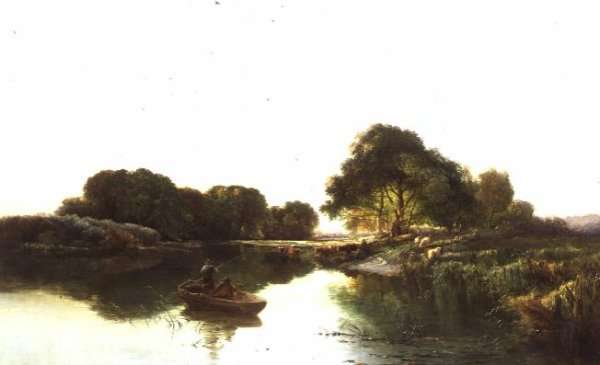 A River Landscape with Anglers Fishing by Romanticism