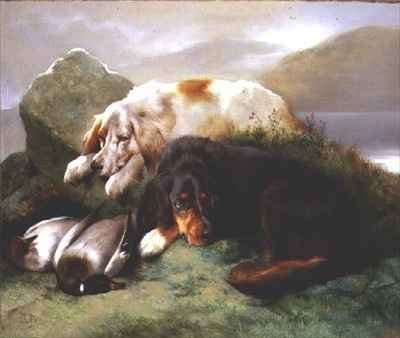 English and Gordon Setters with Mallard by Romanticism