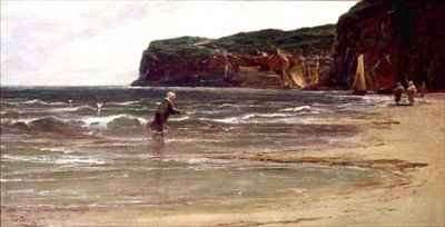 Coastal View with Woman Shrimping by Romanticism