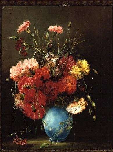 Red White and Pink Carnations by Romanticism