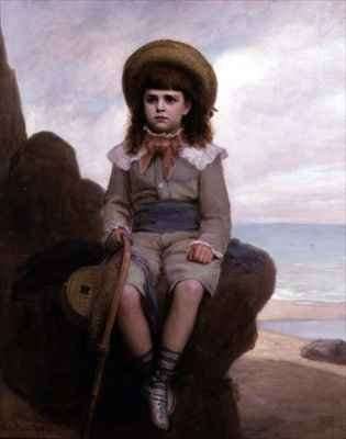 Boy on a rock with a shrimping net by Romanticism