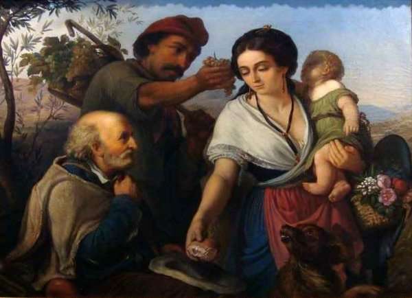 Nice Peasant Giving Alms by Romanticism