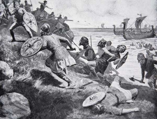 King Caedwalla attacks the Isle of Wight, 686, illustration from The History of the Nation by Romanticism