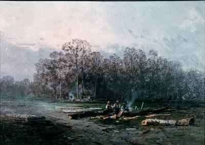Misty Landscape with Woodcutters by Romanticism