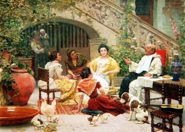 A Social Gathering on the Patio by Romanticism