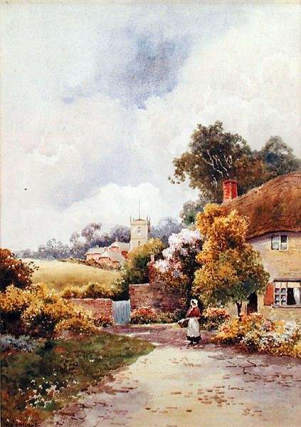 A Country Cottage and Church by Romanticism