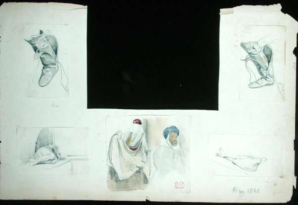 Sketches of boots and People, from Vues et Portraits Faits Pendant la Campagne de Mai 1840, 1840 by Romanticism