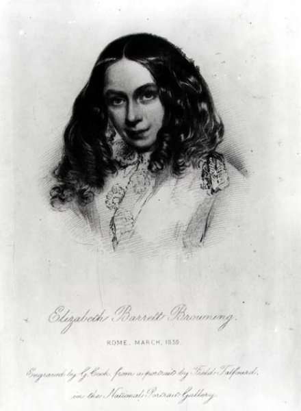 Portrait of Elizabeth Barrett Browning 1806-61 in 1859, engraved by G. Cook by Romanticism