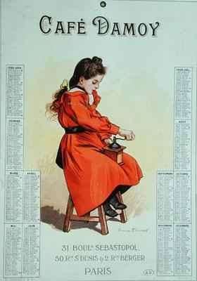 Advertisement and calendar for Cafe Damoy by Romanticism