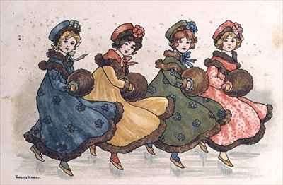 Four Young Girls with Muffs by Romanticism