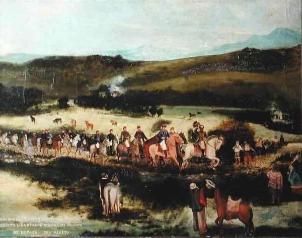 Simon Bolivar (1783-1830) and Francisco de Paula Santander (1792-1840) travelling to Bogota with the army of the 'Libertador' after the victory of Boyaca by Romanticism