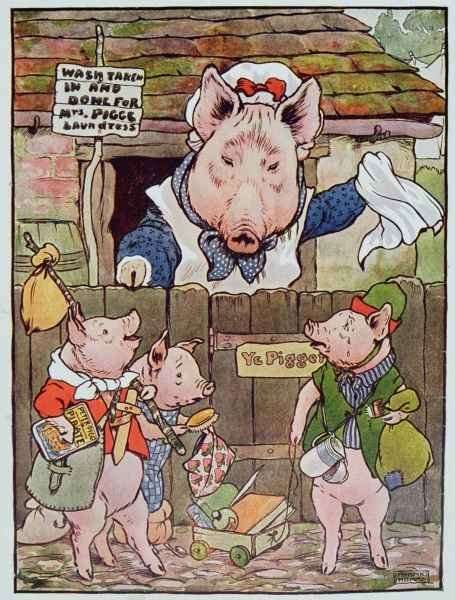 'She turned them out of the home-sty to find their own living', illustration from 'The Three Little Pigs' by Romanticism