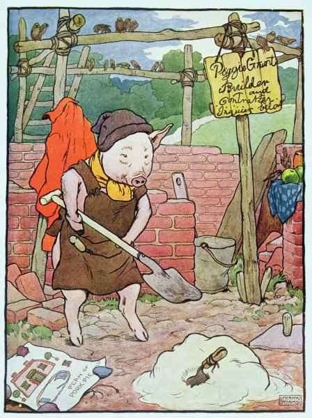 'And the little pig built a house of bricks', illustration from 'The Three Little Pigs' by Romanticism