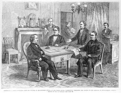 President Johnson 1808-75 consulting with his Counsel by Romanticism