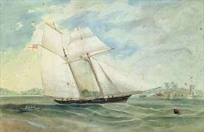 Farm Cove and Fort Macquarie with sailing ship in foreground by Romanticism