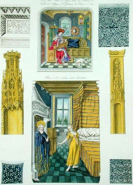 Interior decoration of houses represented in manuscripts of the 15th century, from Monuments Francais, printed by Amedee Peree, 1839 by Romanticism