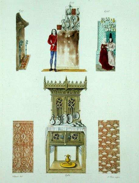 Fifteenth century furniture, from Monuments Francais, lithograph by Amedee Peree, 1839 by Romanticism