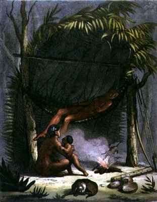 Native American Family under a Leaf Shelter by Romanticism