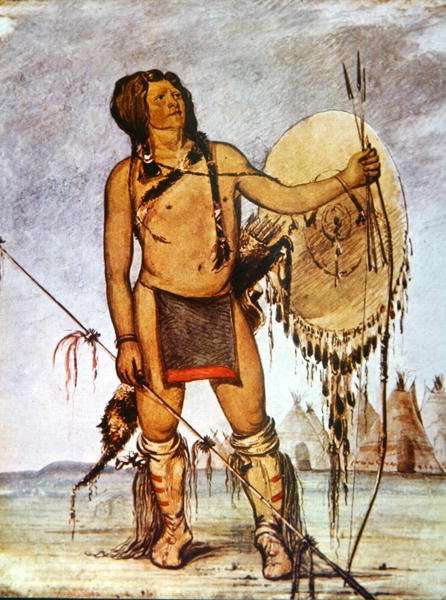 Comanche warrior with a shield, lance and bow and arrows, c.1835 by Romanticism