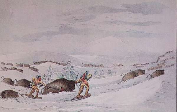 Hunting buffalo on snow-shoes by Romanticism