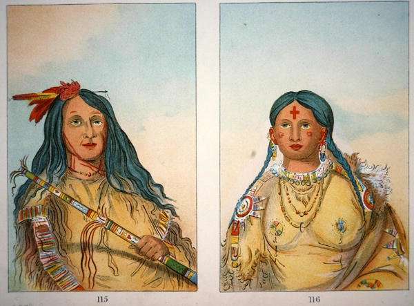 'Chief Wolf on the Hill' and his wife 'She who Bathed her Knees', 1841 by Romanticism