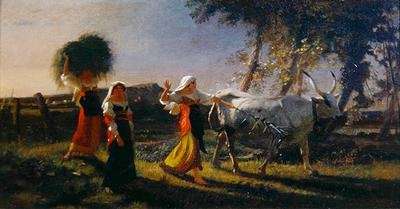 Italian Peasant Women in the Campagna driving an Ox by Romanticism