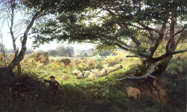 A Shepherd Boy and Flock of Sheep by Romanticism
