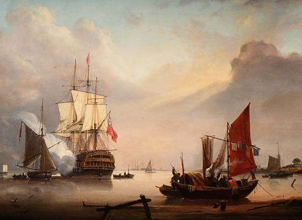 British Man-o-War off the coast by Romanticism